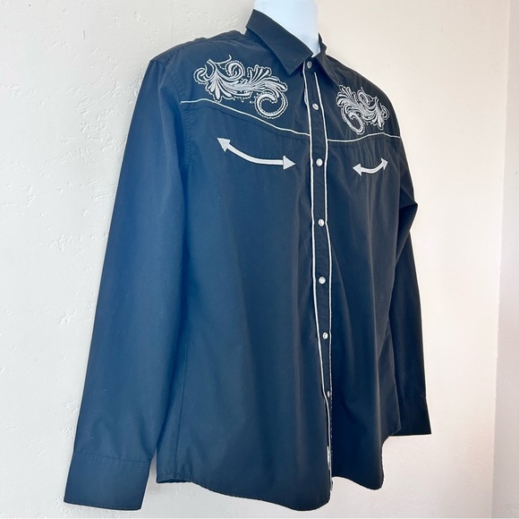 ACE OF DIAMONDS USA Men Black Western Shirt L Embroidery Pearl Snap Rockabilly - Picture 3 of 12